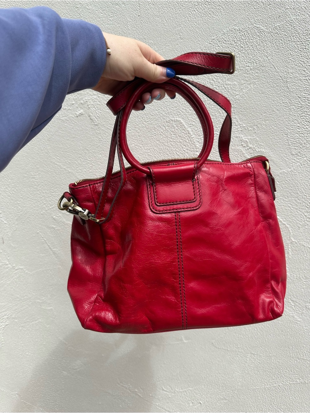 HOBO Sheila Medium Satchel Red Leather Hibiscus Tote Handbag - Picture 4 of 11